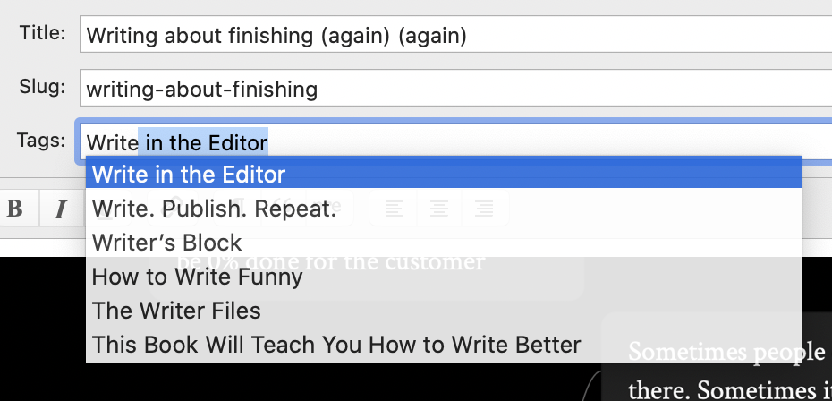 write in the editor tag